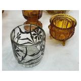 Art Glass Lot - Imperial, Fenton, Degenhart Toothpick Holders, Indiana Candy Dish, Heavy Glass Vase, and Votive