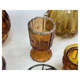 Art Glass Lot - Imperial, Fenton, Degenhart Toothpick Holders, Indiana Candy Dish, Heavy Glass Vase, and Votive
