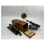 Antique Keuffel & Esser Co. Plane Table Alidade Surveying Telescope with Box + Brass Alidade Compass & Dip Needle Compass