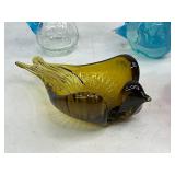 Art Glass Lot - Amberina & Clear Crackle Pitchers, Fenton Amberina Lotus Candle Holder, Glass Birds