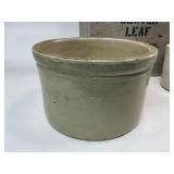 Cloverleaf Milk Box with Four Stoneware Butter Crocks