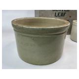 Cloverleaf Milk Box with Four Stoneware Butter Crocks