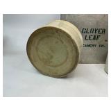 Cloverleaf Milk Box with Four Stoneware Butter Crocks
