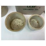 Cloverleaf Milk Box with Four Stoneware Butter Crocks