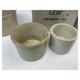 Cloverleaf Milk Box with Four Stoneware Butter Crocks