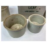 Cloverleaf Milk Box with Four Stoneware Butter Crocks