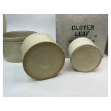 Cloverleaf Milk Box with Four Stoneware Butter Crocks