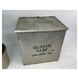 Cloverleaf Milk Box with Four Stoneware Butter Crocks