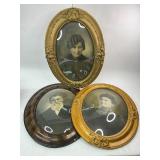 Three Antique Oval Convex Glass Portrait Pictures