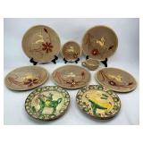Mid Century Tonala Leaping Gazelle Pottery + Romanian Folk Art Plates