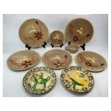 Mid Century Tonala Leaping Gazelle Pottery + Romanian Folk Art Plates
