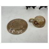 Mid Century Tonala Leaping Gazelle Pottery + Romanian Folk Art Plates