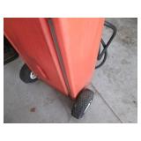 Orange Portable Fuel Transfer Tank on Wheels with Hand Pump