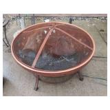 Round Rust Fire Pit with Mesh Screen and Ring Handles