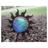 Ceramic Garden Planter with Sunburst Stake and Earth Globe Top