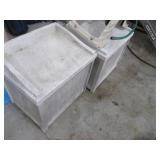 Two White Plastic Patio Storage Crates with Hose reel