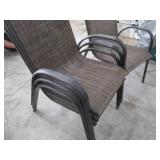 Stackable Outdoor Chairs - Brown Woven Fabric Seats, Metal Frames (Lot of 2)