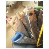 Hand Saws & Blades in Bucket - Rusty Carpentry Tools