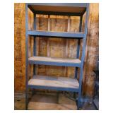 Blue Steel Shelving Unit With Wood Shelves - Adjustable 4-Shelf Rack