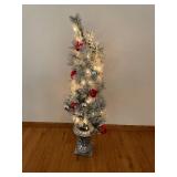 Tabletop Frosted Christmas Tree - Lights & Red Ornaments on Pedestal 4