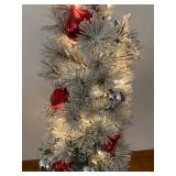 Tabletop Frosted Christmas Tree - Lights & Red Ornaments on Pedestal 4