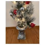 Tabletop Frosted Christmas Tree - Lights & Red Ornaments on Pedestal 4