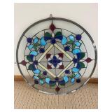 23" Stained Glass Round Window Panel - Floral Motif, Multicolor Circular Art