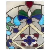 23" Stained Glass Round Window Panel - Floral Motif, Multicolor Circular Art