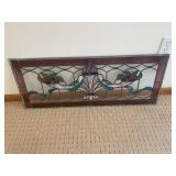 Fleur-de-Lis Stained Glass Panel - Burgundy Border Wall Hanging 36 x 14"