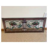 Fleur-de-Lis Stained Glass Panel - Burgundy Border Wall Hanging 36 x 14"