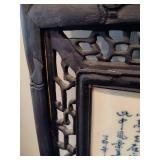 Chinese Mountain River Porcelain Blue & White Carved Wood Large Wall Panels