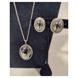 Whiting Davis Hematite Oval Pendant & Clip Earrings Set