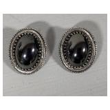 Whiting Davis Hematite Oval Pendant & Clip Earrings Set