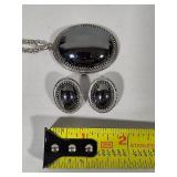 Whiting Davis Hematite Oval Pendant & Clip Earrings Set