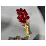 Danbury Mint "A Dozen Roses" 24K Gold Clad Earrings & Asst Rose Brooches