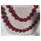 Carved Cinnabar Beaded Necklaces & Earring Set