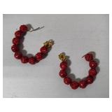 Carved Cinnabar Beaded Necklaces & Earring Set