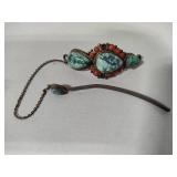 925 Sterling Hair Clip w/Turquoise & Coral Beads