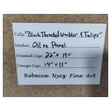 "Black Throated Warbler & Tulips" Framed Art by Rebecca Nycz