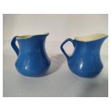 Vintage Homer Laughlin Blue Ice Lip Water Pitcher & Two Smaller Pitchers