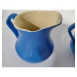 Vintage Homer Laughlin Blue Ice Lip Water Pitcher & Two Smaller Pitchers