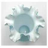 Vintage 6" Fenton Art Glass Light Blue Hobnail Ruffled Edge Vase