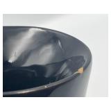 Vintage 9.5" French Black Lacquer Vase Featuring Inlaid Mother-Of-Pearl Floral & Bird Designs