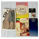 Vintage Sewing Collection - Includes Vintage Tin and Button Collection, Vintage Simplicity Patterns, Snaps and Eyelet Tool, Vintage Sewing Needle Cases, and Wooden Darning Egg