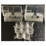 Hazel Atlas Snack, Sip, and Smoke Glass Luncheon Serving Trays with Cups - set of 8