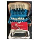 Wm. Rogers & Son Gardenia Pattern Silverplated Flatware with Wood Case & Wm. Rogers Silverplate Cranberry Set