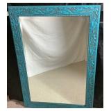 Vintage Rectangular Teal Carved Wall Mirror
