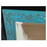 Vintage Rectangular Teal Carved Wall Mirror