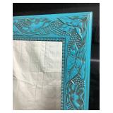 Vintage Rectangular Teal Carved Wall Mirror
