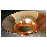 Iridescent Marigold Carnival Glass Wide Bowl 10" and Vintage Pink Depression Round Beehive Footed Low Bowl 6.5"